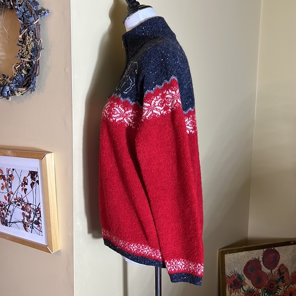 Vtg ‘90’s JONES NEW YORK Size Small  Wool Blend Ski-Sweater Moose Embroidered - Picture 9 of 16